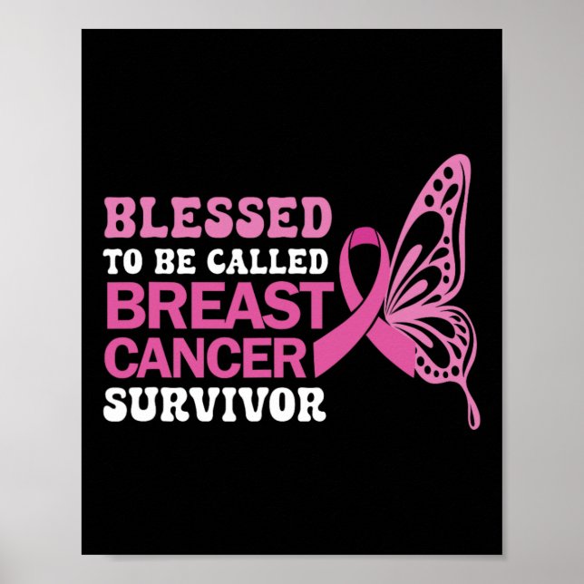 Poster Cancer du sein Survivante Pink Ribbon Papillon (Devant)