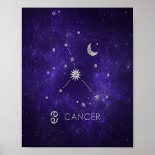 Poster Cancer pourpre Zodiac   Horoscope d'astrologie cos