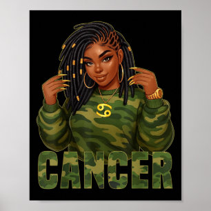 Poster Cancer Queen Loc' ; d Camo de femme noire Zodia