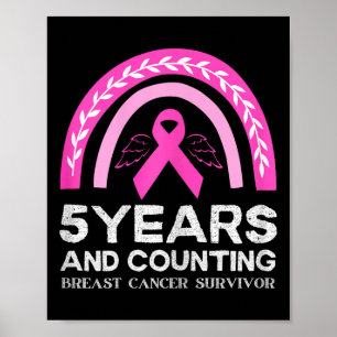 Poster Cancer Survivant Tee 5 ans Cancer Sans Rose Rainb