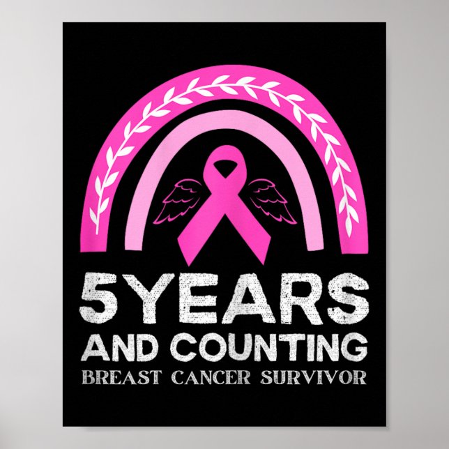 Poster Cancer Survivant Tee 5 ans Cancer Sans Rose Rainb (Devant)