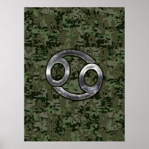 Poster Cancer Zodiac Sign on Green Digital