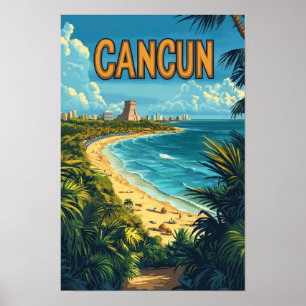 Poster Cancun Mexique Art Illustration Vintage Voyage
