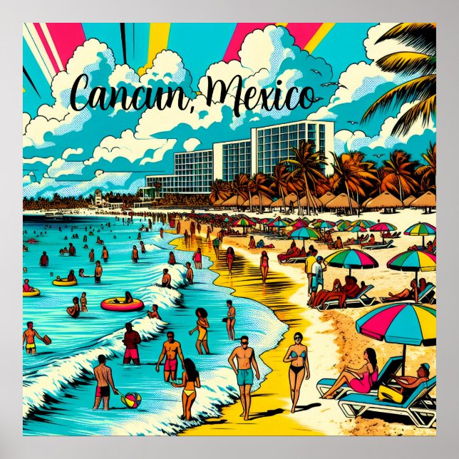Poster Cancun, Mexique avec une Vibe pop art (Devant)