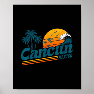 Poster Cancun Mexique Retro Coucher de soleil Palmier Pla