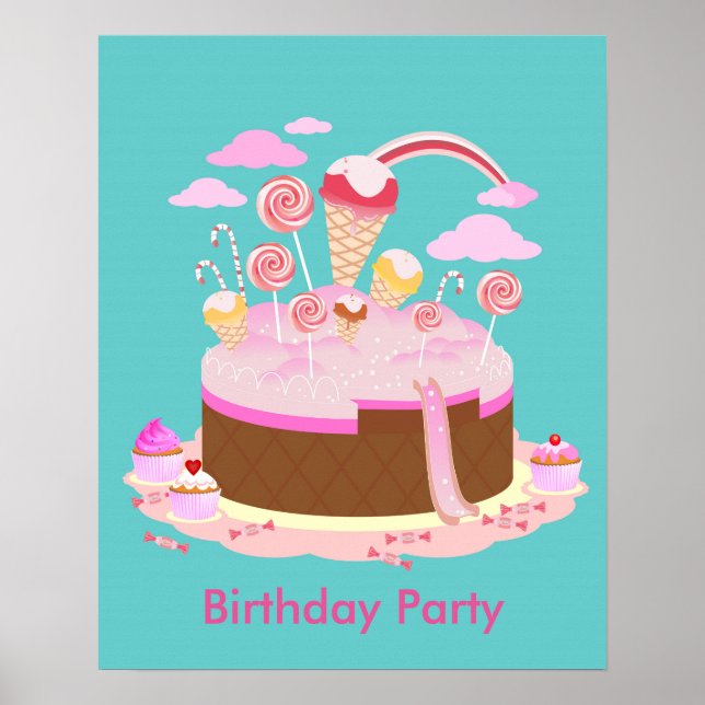 Poster Candy and chocolate cake for birthday party (Devant)