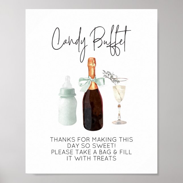 Poster Candy Buffet Sign for Baby shower Green Sip & See (Devant)