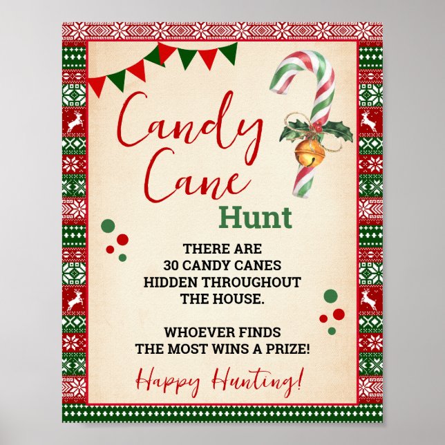Poster Candy Cane Hunt Game Ugly Sweater Sign (Devant)