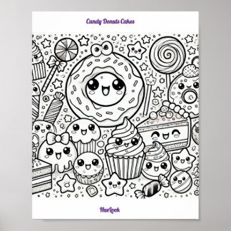 Poster candy donuts cakes coloring page