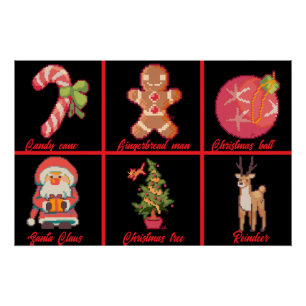 Poster Candy, Gingerbread, Christmas, tree, Pixel Art