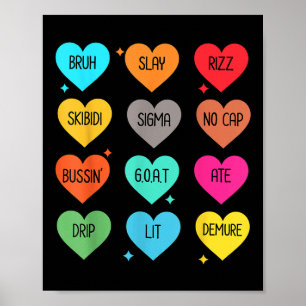 Poster Candy Heart Slang Mots Valentines Day For School,