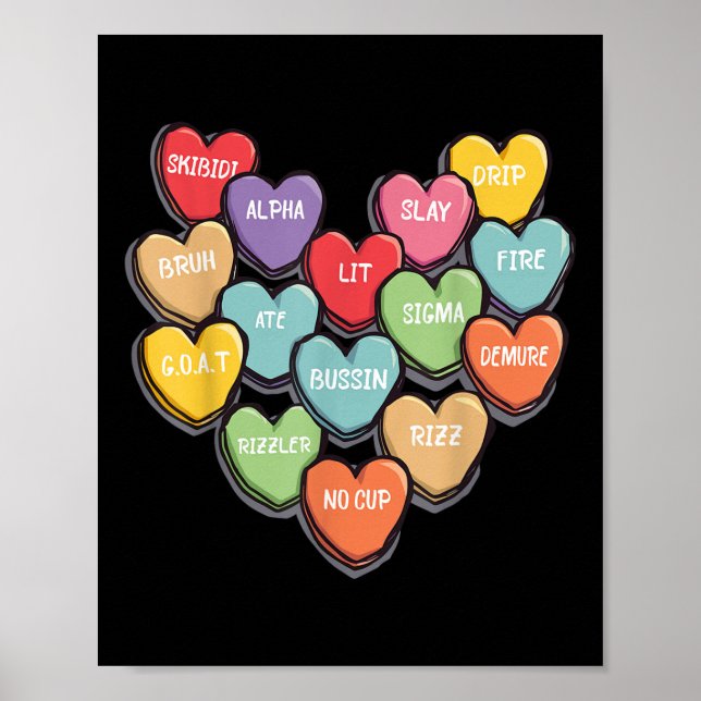 Poster Candy Heart Slang Mots Valentines Day For School, (Devant)