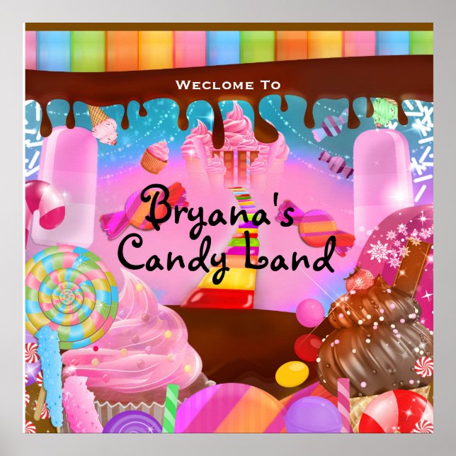 Poster Candy Land Imaginaire fête Anniversaire Personnali (Devant)