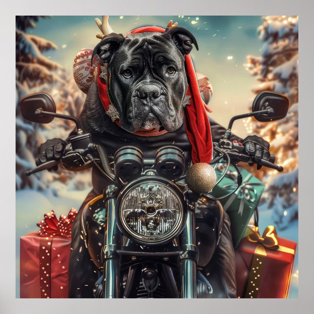 Poster Cane Corso Chien équitation Moto Noël (Devant)