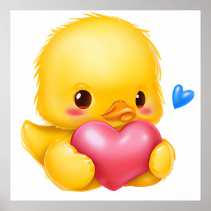 Poster Caneton mignon avec un cœur de la Saint-Valentin r