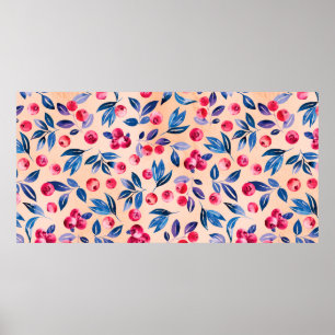 Poster Canneberges et feuilles, aquarelle rouge frérie sa