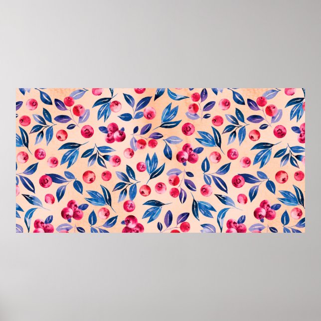 Poster Canneberges et feuilles, aquarelle rouge frérie sa (Devant)