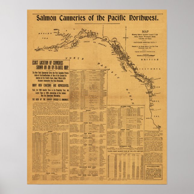 Poster Canneries saumons de la carte du Nord-Ouest du Pac (Devant)