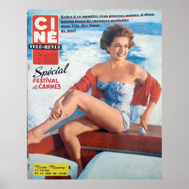 Poster Cannes Beach Babe, style années 60. (Devant)