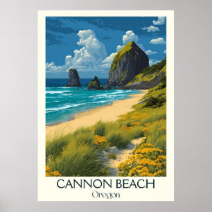 Poster Cannon Beach Oregon Vintage Haystack Rock Art