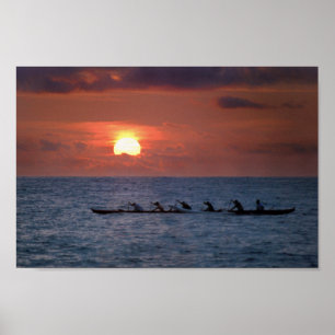 Poster Canoë de déclenchement de Big Island au coucher du