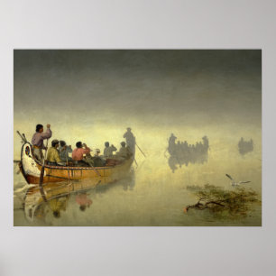 Poster Canoës dans le brouillard, lac Supérieur, 1869 par