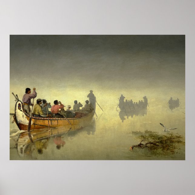 Poster Canoës dans le brouillard, lac Supérieur, 1869 par (Devant)