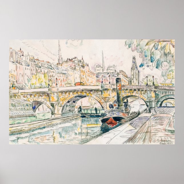 Poster Canot à moteur Signac au Pont Neuf, Paris (Devant)