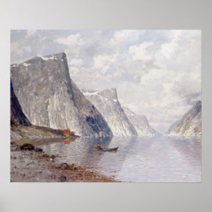 Poster Canotage sur un fjord norvégien (huile sur la