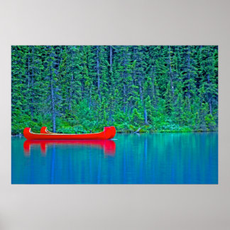 Poster Canots rouges sur l'eau verte