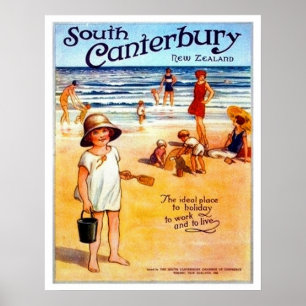 Poster Canterbury du Sud, Nouvelle-Zélande, personnes sur