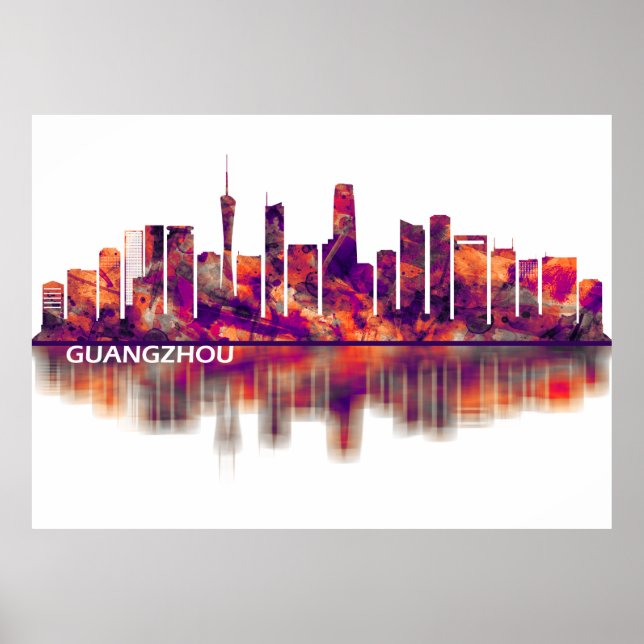 Poster Canton Chine Skyline (Devant)