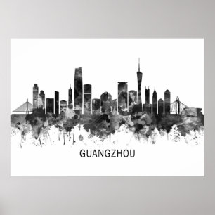 Poster Canton Chine Skyline BW