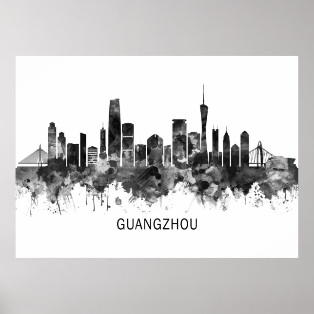 Poster Canton Chine Skyline BW (Devant)