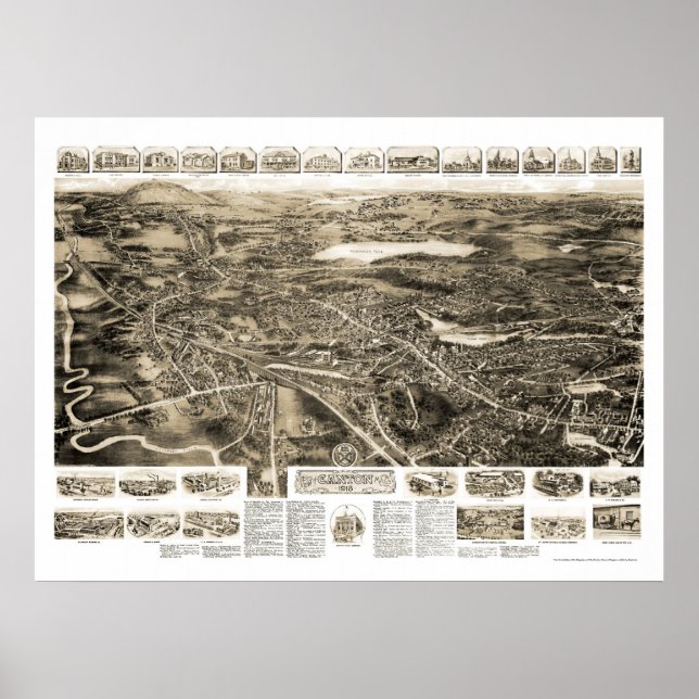 Poster Canton, MA Carte panoramique - 1918 (Devant)