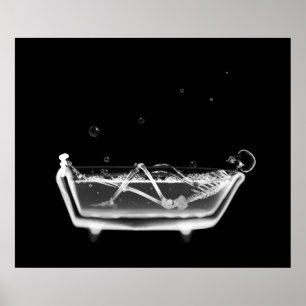 Poster Canvas Print B&W X-Ray Skeleton Bath Time Tub