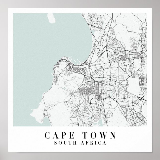 Poster Cap Afrique du Sud Blue Water Street Carte (Devant)