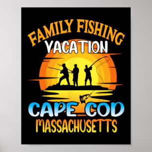 Poster Cape Cod Machusetts Famille Pêche Coucher du solei