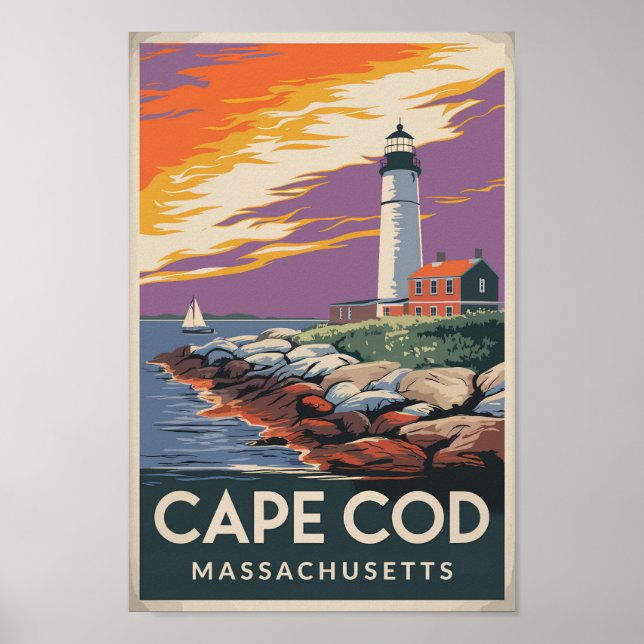 Poster Cape Cod Massachusetts Illustration Art de Voyage (Devant)