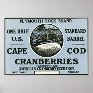 Poster Cape Cod Plymouth Rock Marque Cranberry Étiquette