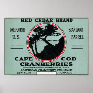 Poster Cape Cod Red Cedar Marque Cranberry Étiquette