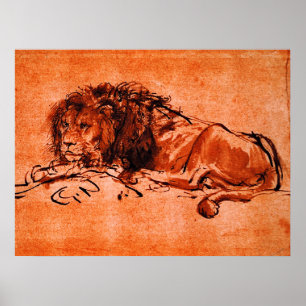 Poster CAPE LION COUCHÉ par Rembrandt Orange Noir