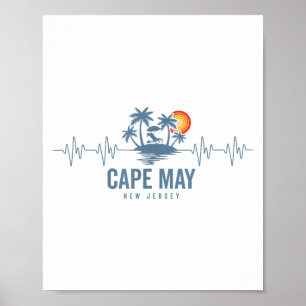 Poster Cape May Beach New Jersey Vintage des années 80 Su