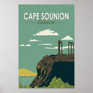 Poster Cape Sounion Grèce Travel Art Vintage