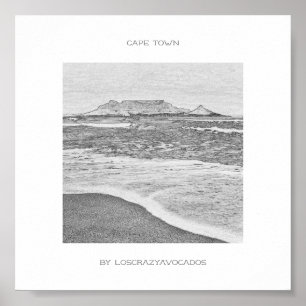 Poster Cape Town Table Mountain Beach Ocean Croquis Poste