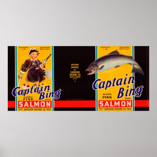 Poster Capitaine Bing Marque Saumon Étiquette - Seattle,  (Devant)