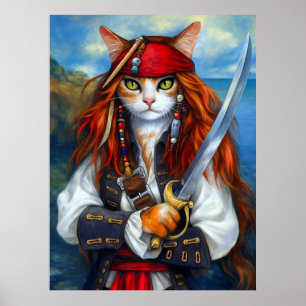 Poster Capitaine Claws de la mer d'Azur   Chat pirate