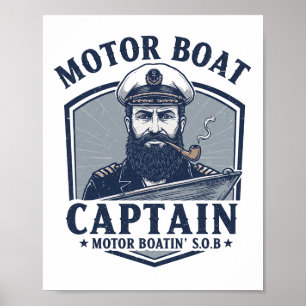 Poster Capitaine de bateau à moteur drôle de bateau ponto