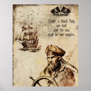 Poster capitaine et navire de pirates vintages