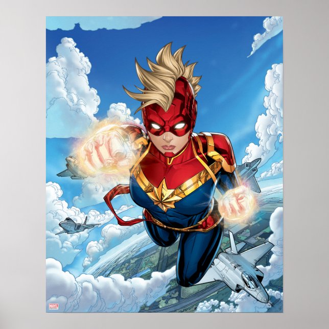 Poster Capitaine Marvel Volant Avec Jets (Devant)